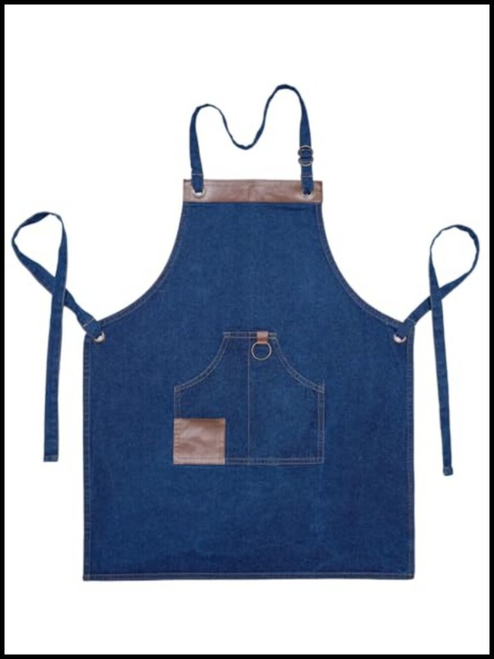 100% Cotton Denim Apron Adjustable Neck Long Ties 2 Pockets Cooking